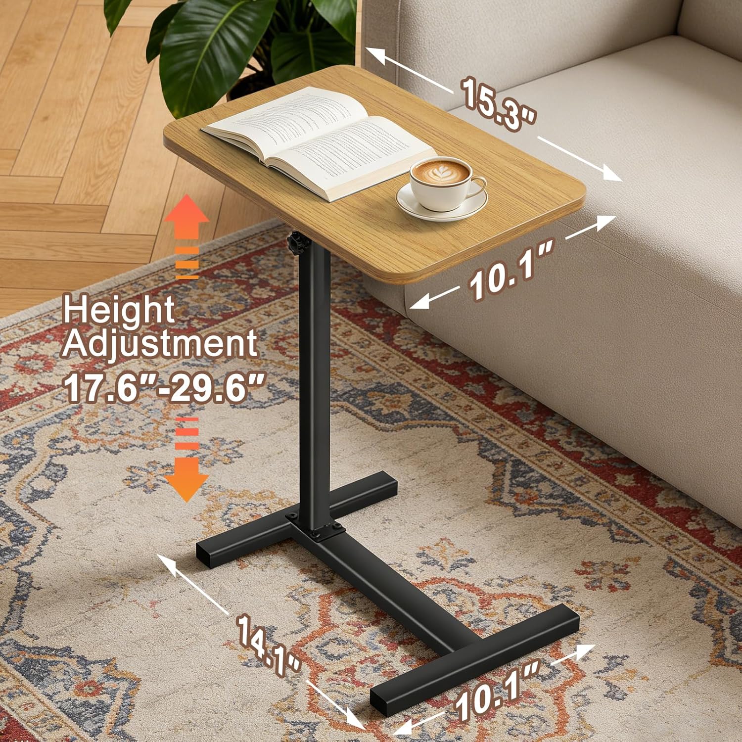 Tinysun C Shaped Small Side Table,Adjustable Tv Tray Side Table for Bedroom,Couch Bed Table TV Trays for Eating with High-Density Board & Carbon Steel Base
