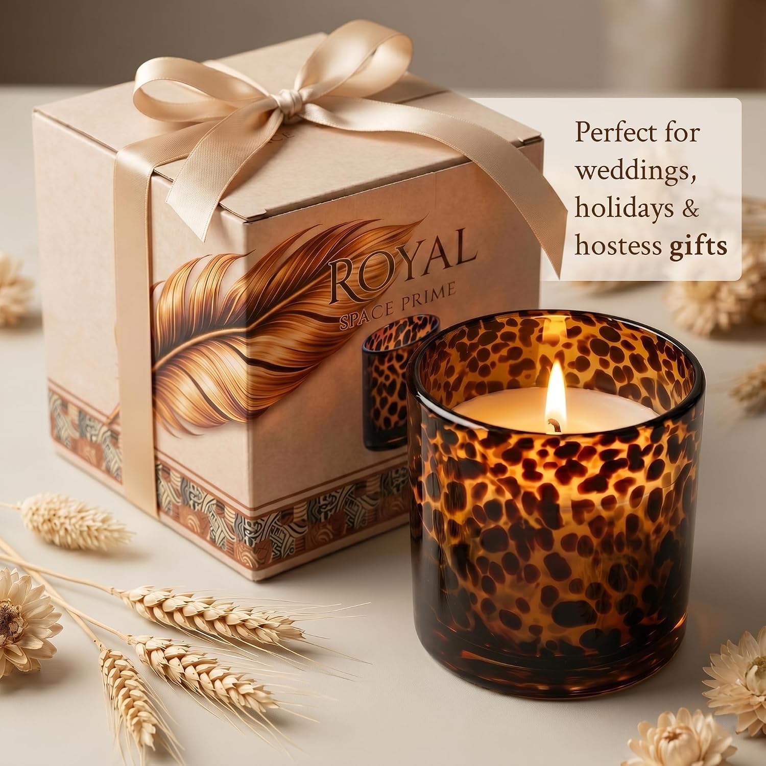 Tortoise Shell Candle Holder | Medium Size 3.9" | Cheetah & Leopard Print Candle Holder | Large Amber Glass Votive for Vanity | Animal Pattern Glass Decor | Tea Light, Jar Candle & Vanity Accent