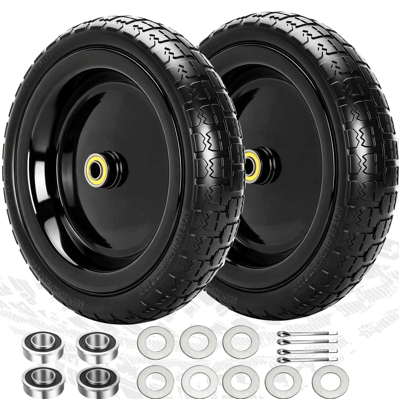 View 1 of 13" Flat Free Wheels Replacement for GOR Garden Cart Tires, 4.00-6 Solid Tires with 5/8"Bearings, 13" No Flat Wheels for GOR Garden Carts/Hand Trucks/Garden Carts