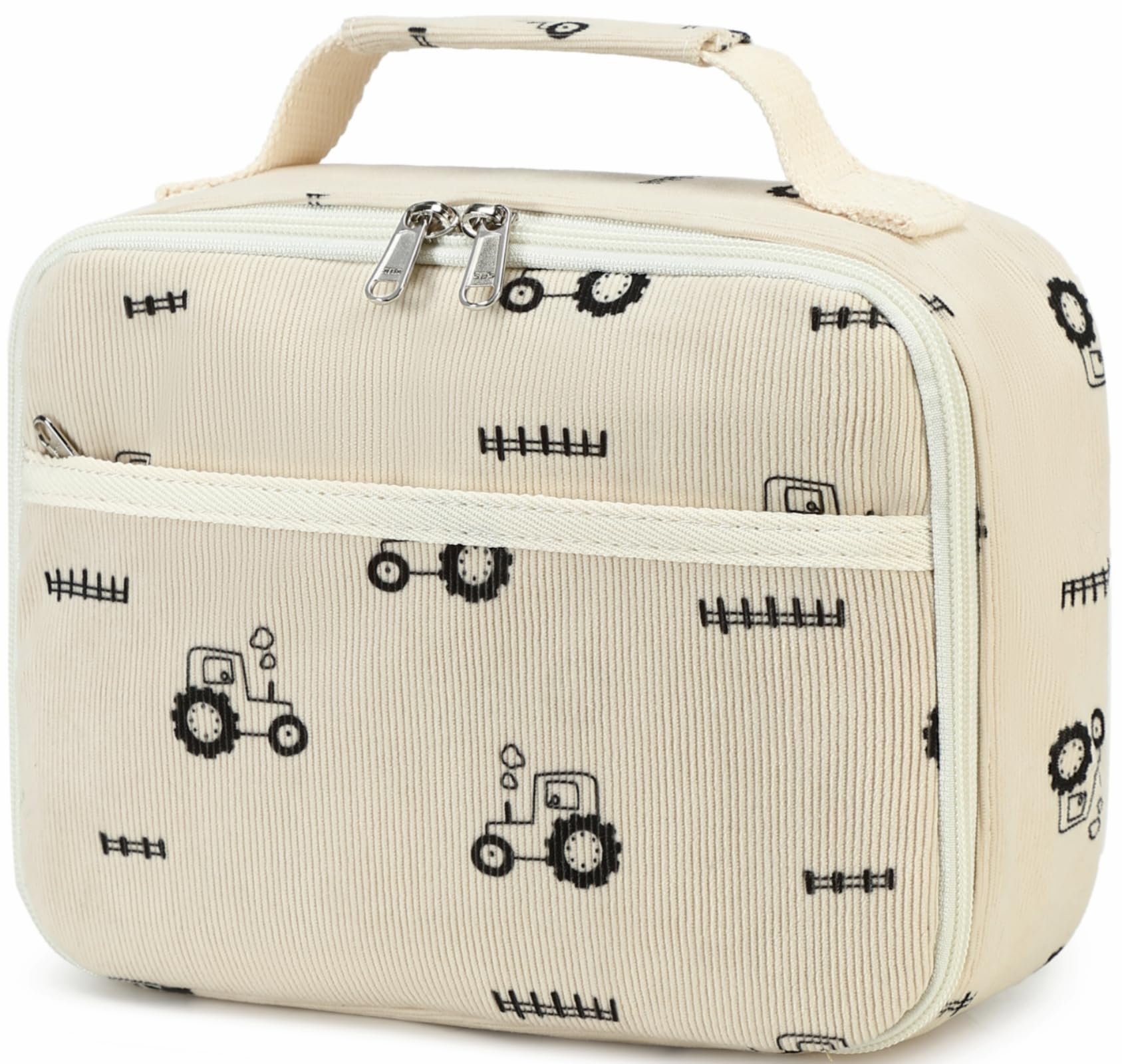 Lunch Box Kids Boys Girls Insulated Lunch Cooler Bag Reusable Lunch Tote Kit for School Travel (Beige Vehicle)