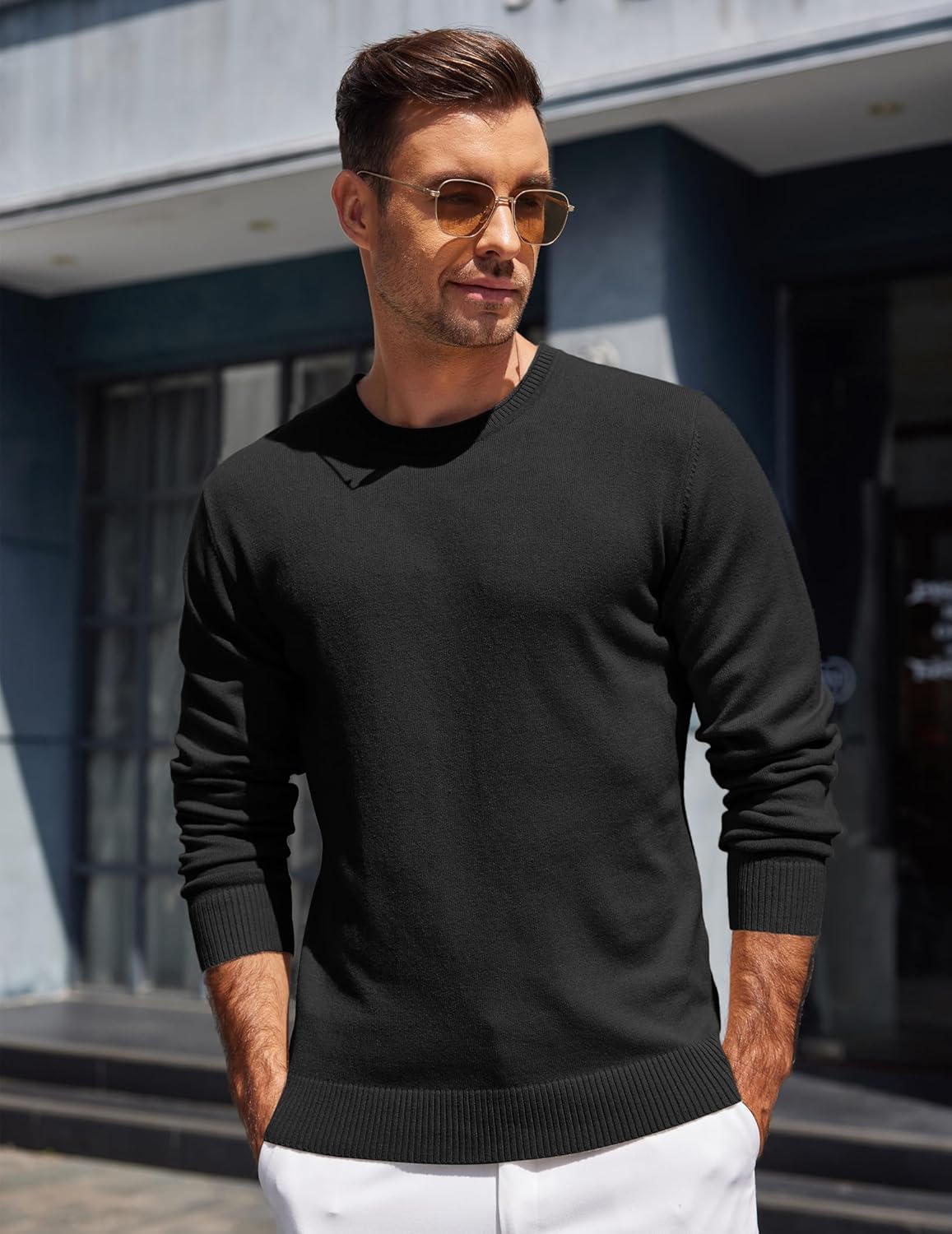 COOFANDY Mens Crewneck Sweater Pullover Knit Sweater Lightweight Sweaters with Ribbing Edge - Image 2