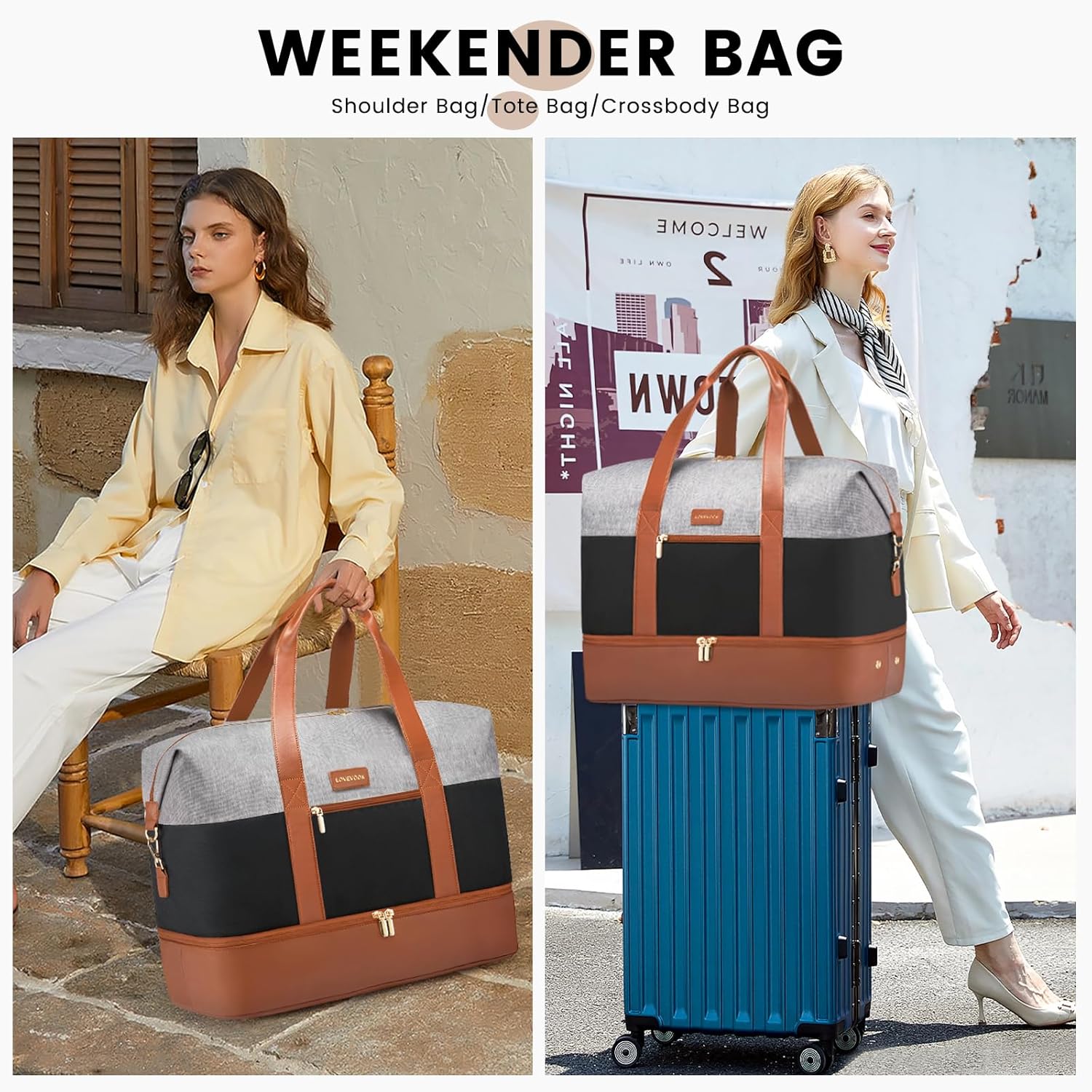 LOVEVOOK Weekender Bag, Large Travel Duffel Bag for Women with 2 Packing Cubes, Carry on Overnight Bag with Shoe Compartment, Mom Hospital Bags for Labor and Delivery - Image 3