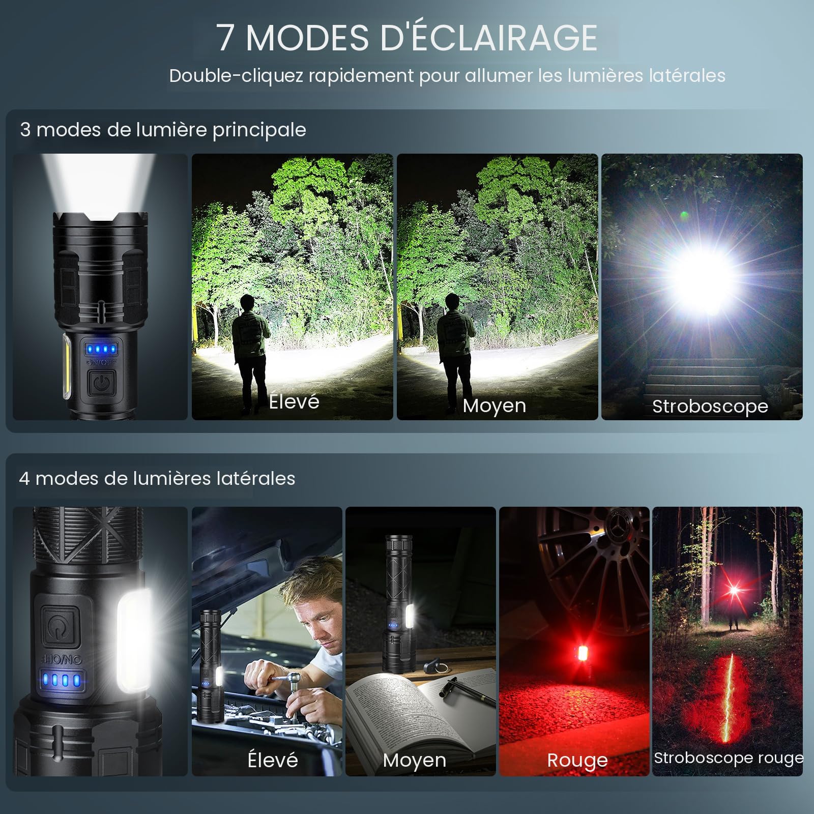 Lot De 2 Lampes De Poche Rechargeables 990 000 Lumens Haute Luminosit Avec 7 Modes 811442