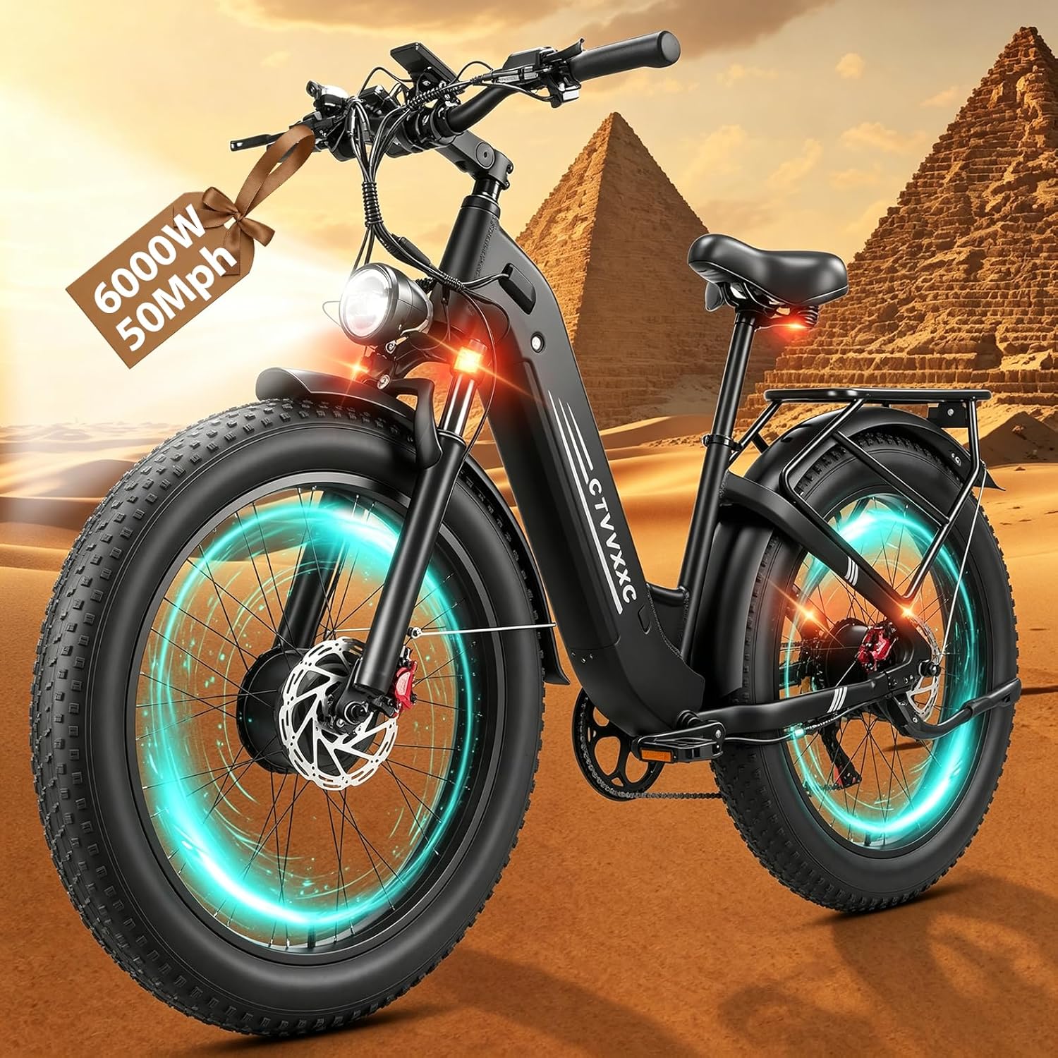 6000W Peak Power Dual Motor Electric Bike for Adults, Fast Men E-Bike 50 Mph, 52V 26Ah, E Bike 80 Miles, Dual Disc Brakes, 7 Speed, 26 x 4 Tire Suspension, Front & Rear Turn Signal