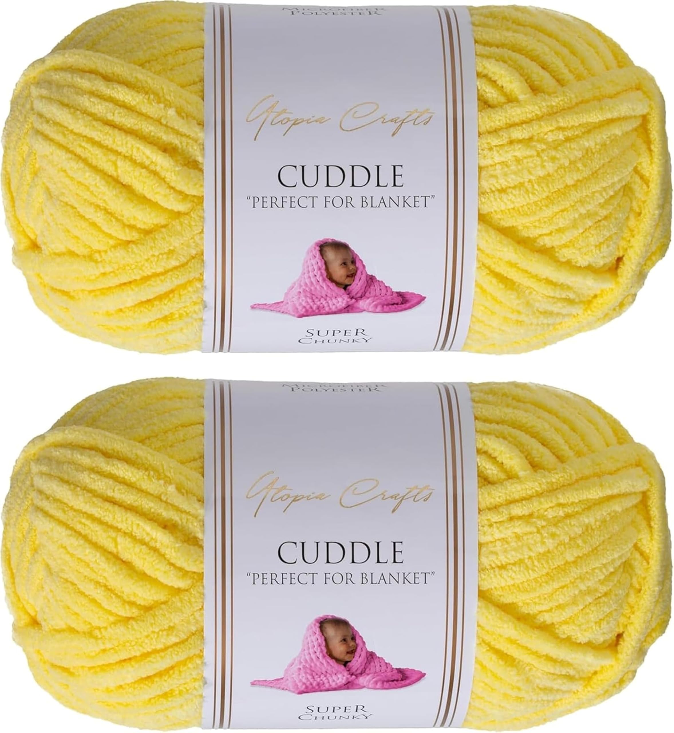 Utopia Crafts Cuddle Super Chunky Chenille Soft Yarn for Knitting and Crochet 2X 100g (Lemon)