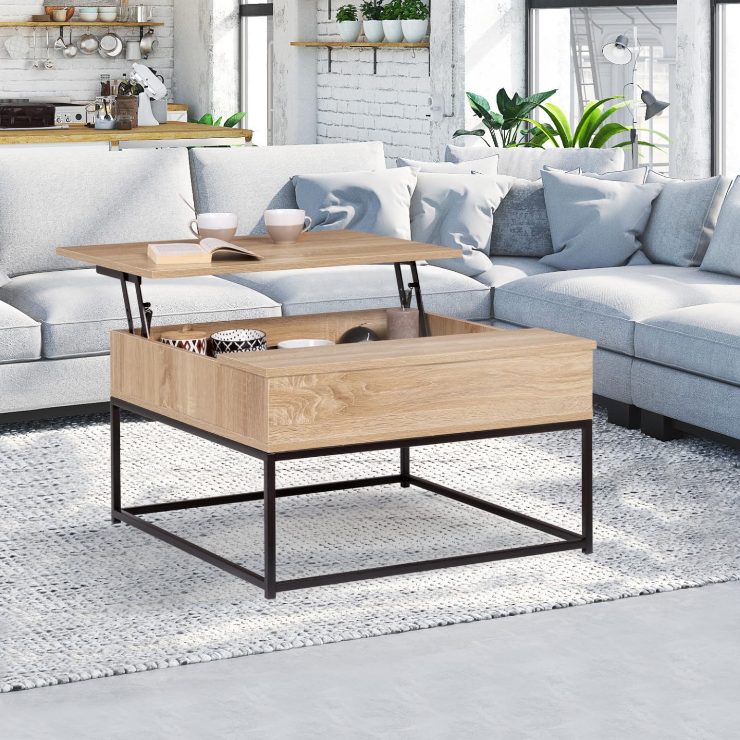 IDMarket - Mesa de centro plegable cuadrada, diseño industrial Detroit