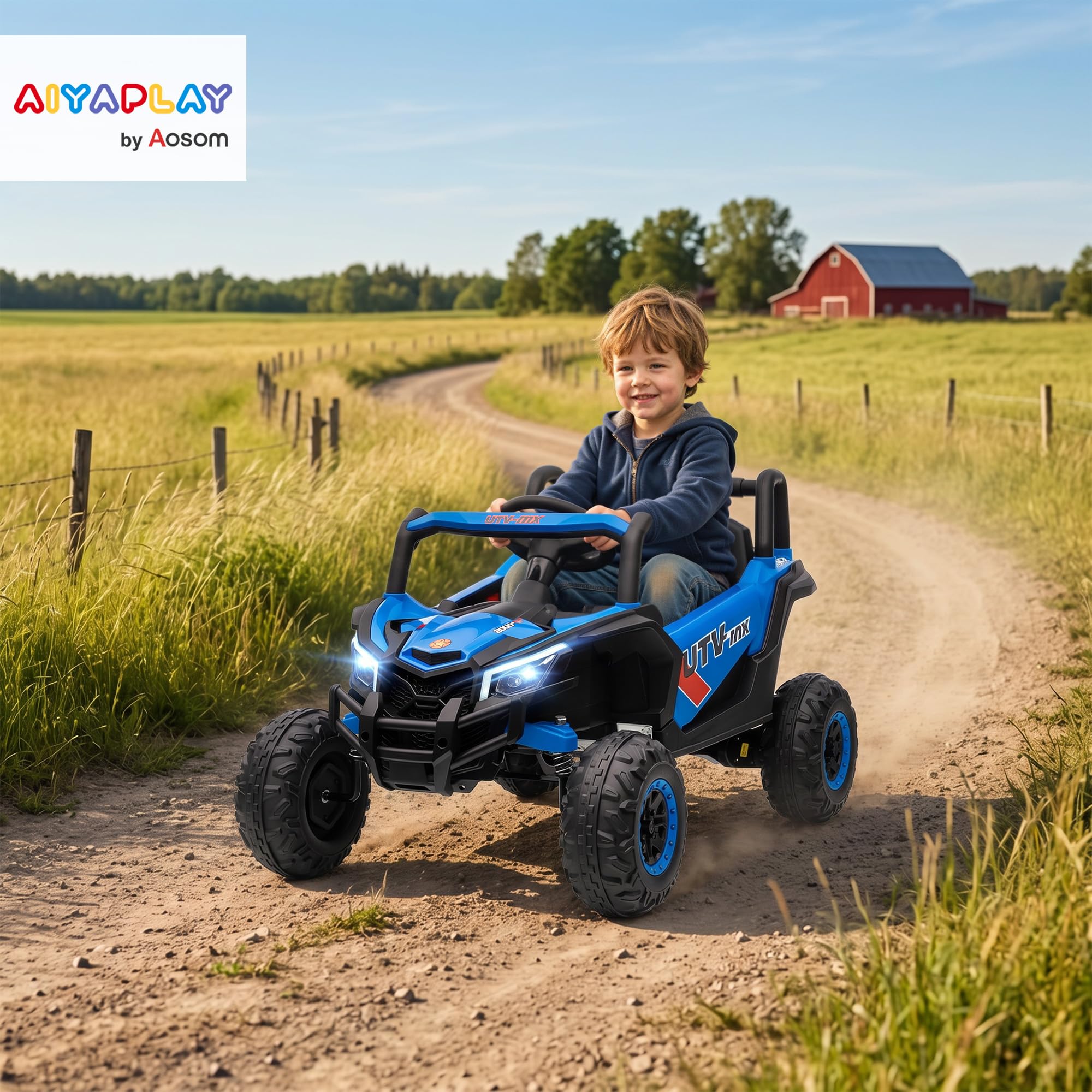 AIYAPLAY Elektryczne auto dzieci 12V pilot 2,4G 2 silniki Niebieski | Dziecięcy UTV, Pojazd dziecięcy, Miękki start, Zawieszenie, LED lampy, Muzyka, Port USB, Klakson, Dla 3-5 lat