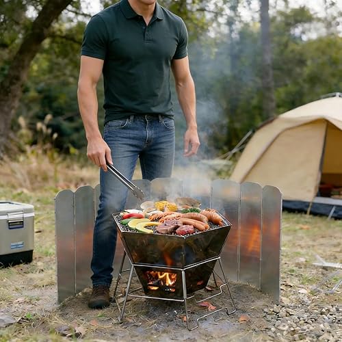 Japard Parabrisas para estufa de campamento, 23 pulgadas de alto y 46 pulgadas de ancho, quemador de propano plegable de butano, 8 platos, mejorado
