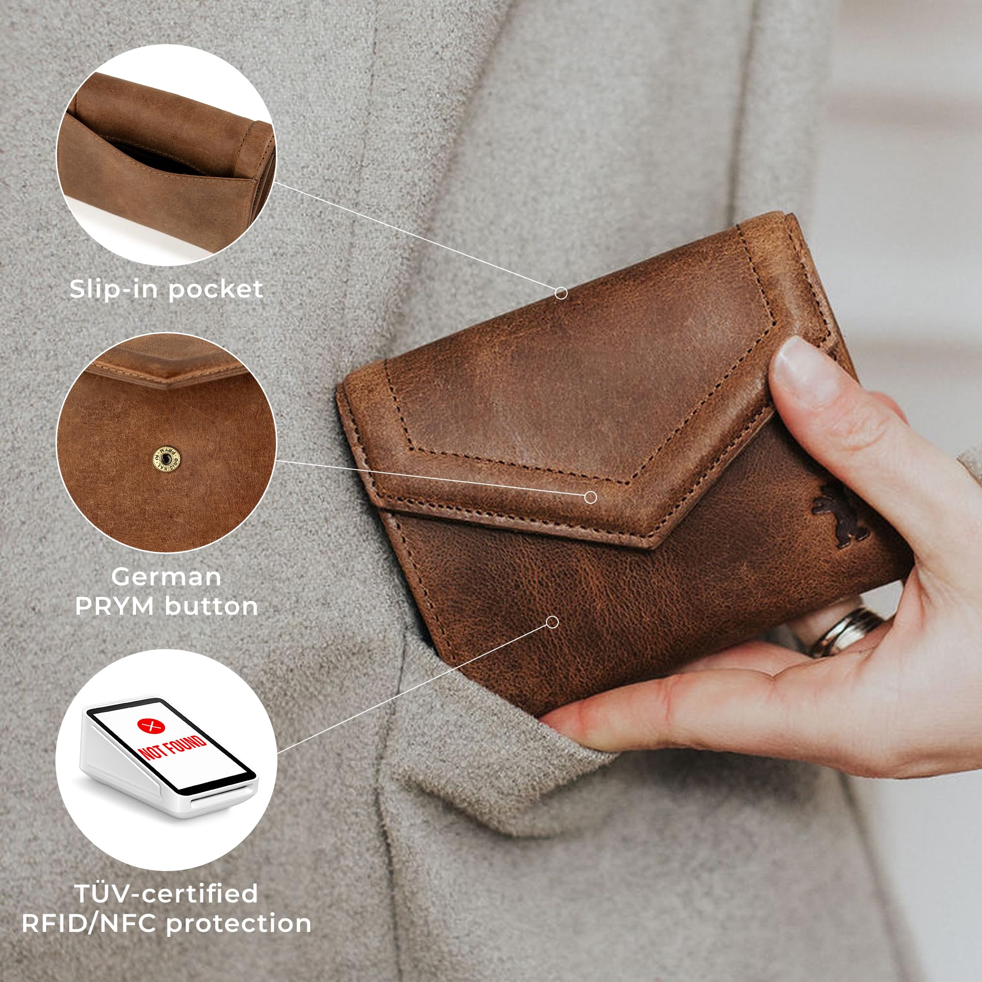 Berliner Bags Portafoglio Donna Pelle Katy, Compatto Trifold con Portamonete Removibile, Porta Carte e Protezione RFID – Marrone