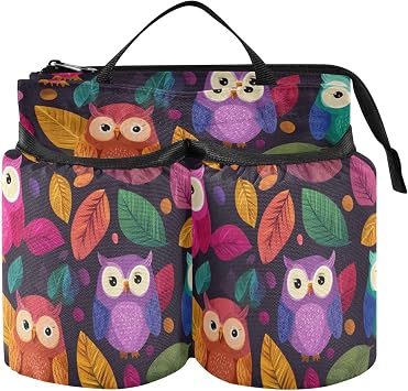 Luggage Cup Holder for Suitcases Free Hands Travel Cup Holder Portable Suitcase Cup Drink Holder Luggage Cup Caddy Bag Carrier Black Owl and Leaves