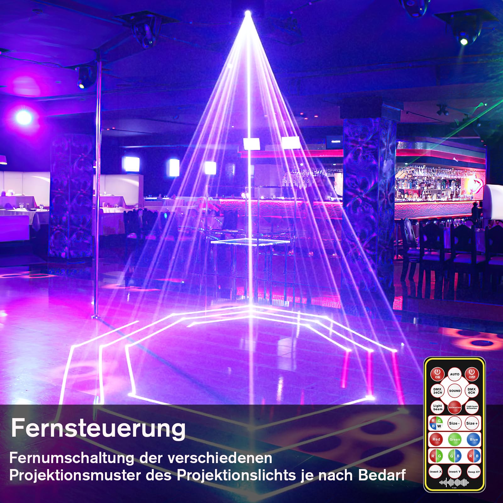 Luce da discoteca, animazione 3D RGB, DMX 512 con telecomando, musica, suono attivato, DJ, per feste, Halloween, compleanno, bar, KTV