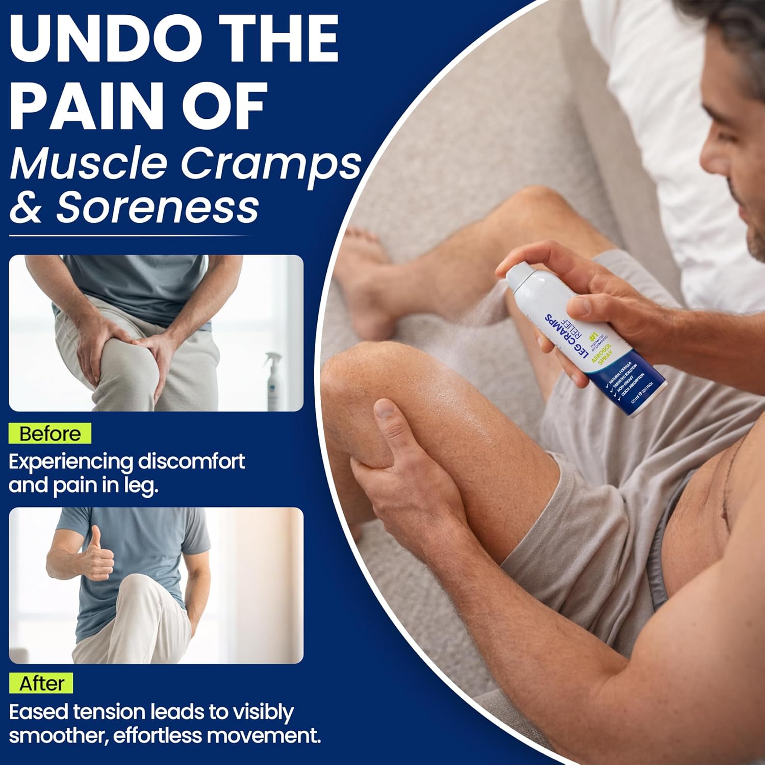 Terramed Just Think Comfort Fast Acting Leg Cramp Relief Aerosol Spray | Pain Relief for Muscle Spasms, Soreness, & Foot and Calf Cramps | Homeopathic Medicine for Restless Legs Syndrome Relief