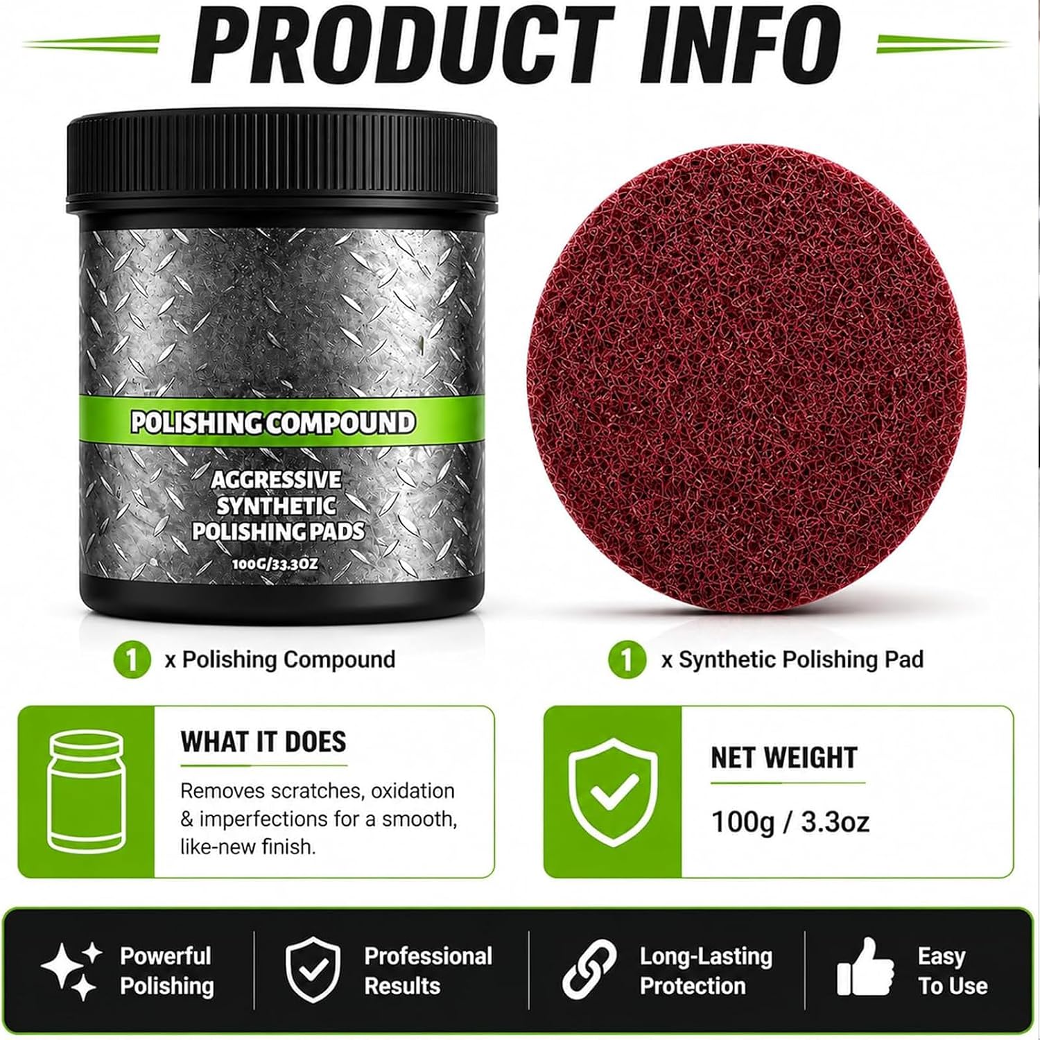 All-in-One Surface Ultracut Restoration Polish Compound with Pad, Multi-Surface Scratch Remover, Polishing & Surface Protection, for Wood Marble Countertop Refrigerators Sinks(1PCS)