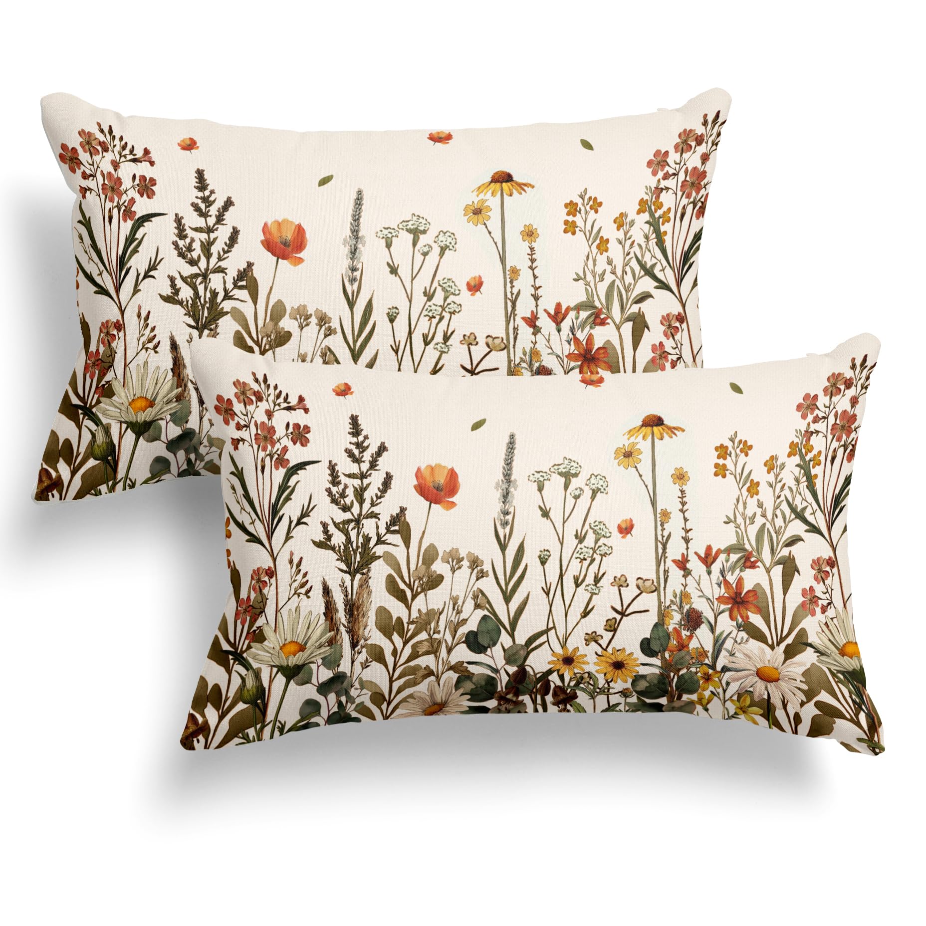 Seasonal Fall Lumbar Pillow Covers 12x20 Inch FloraL Autumn Throw Pillows for Couch Farmhouse Thanksgiving Harvest Flowers Rectangle Decorative Pillow
