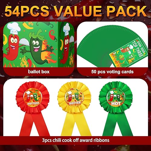 Miniatura 9 de Tenceur Chili Cook off - Boleta de concurso con 50 tarjetas de votación y 3 cintas de premio de trofeo para Chili Cook off, premios de juego,