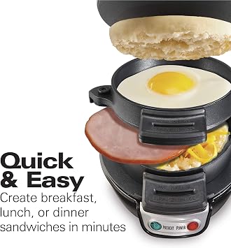 Hamilton Beach Electric Sealed Sandwich Maker Grill with Nonstick Plates & Breakfast Sandwich Maker with Egg Cooker Ring, Customize Ingredients
