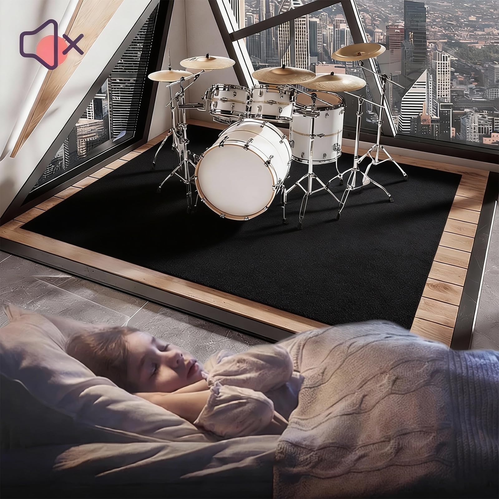 Tappeto antiscivolo per batteria, 120 x 160 cm, insonorizzato, per batteria elettronica/jazz, pedali per basso, protezione del pavimento, accessori per batteria