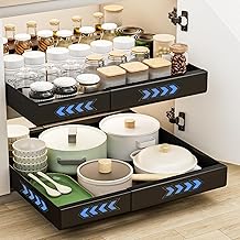 Tiroir Coulissant Cuisine, 2 Pièce Tiroir Télescopique Extensible (30-50cm x 43.5cm x7 cm) Organisateurs D'armoire Coulissants Etagere Rangement Cuisine Telescopique pour Armoires de Cuisine Salon
