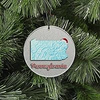 Vista 42 de Vermont Christmas Ornament - Winter Theme Featuring Snow, State Terrain Map and Santa Cap - 2025 Hanging Acrylic Disc Decoration For Tree - Unique