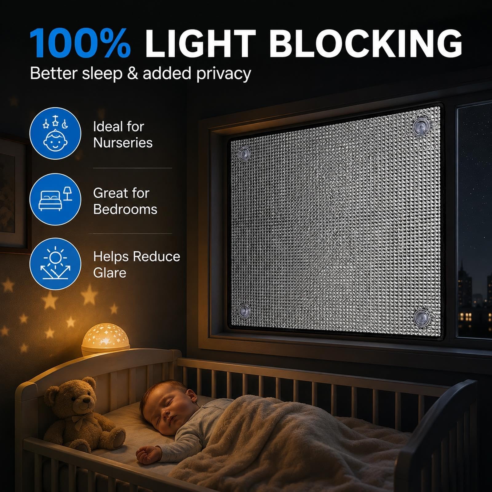 Pellicola Anticalore per Vetri, Pellicola Riflettente Anti-Calore da 8 mm | Copertura per finestre anti-UV in alluminio per privacy e protezione solare, con ventose(39x67in)