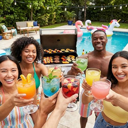 Miniatura 6 de 12 onzas Vasos de vino vintage transparentes, juego de 4 vasos de vino con nudos, vasos de vino en relieve para boda, fiesta, cena, bar