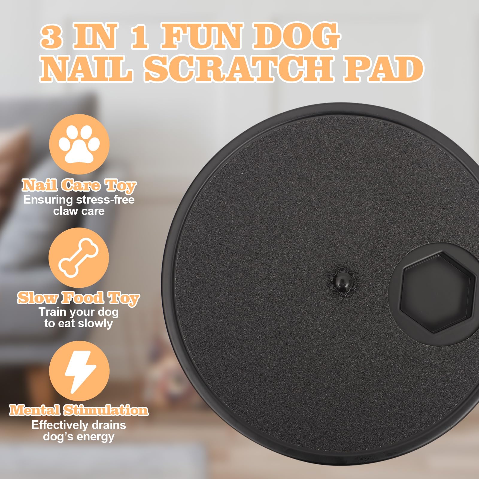 Swirge 3 in 1 Rotatable Dog Scratch Board with Food Storage Compartment Box Round Stress-Free Scratch Pad ABS Nail Grinder Claw Care Dog Claw Grinder Board (Black)