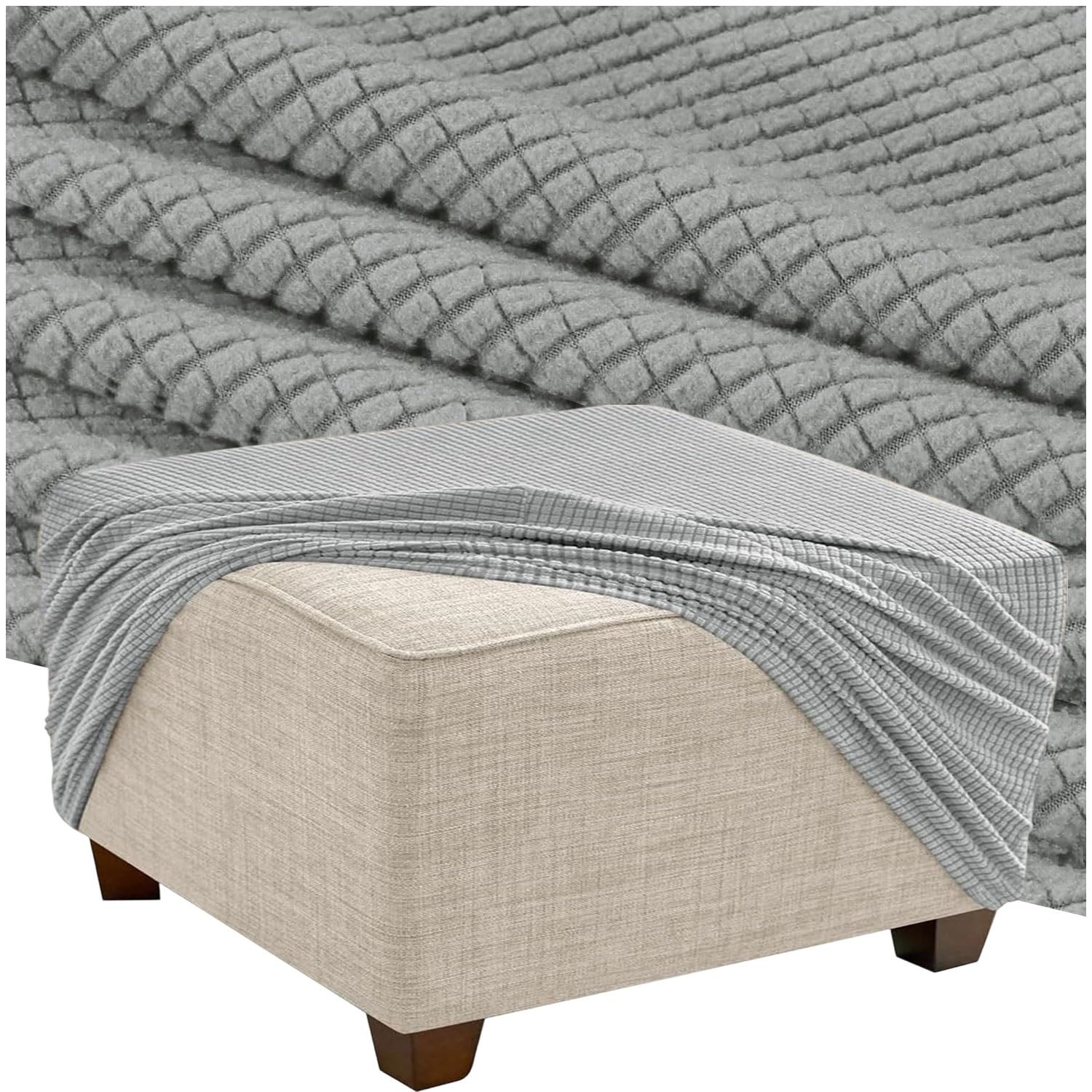 HKJGNH Square Ottoman Slipcover, Stretch Soft Thick Footstool Protector, Elastic Bottom Furniture Cover, Removable Washable Protector for Living Room(F2,65x65cm/26x26in)