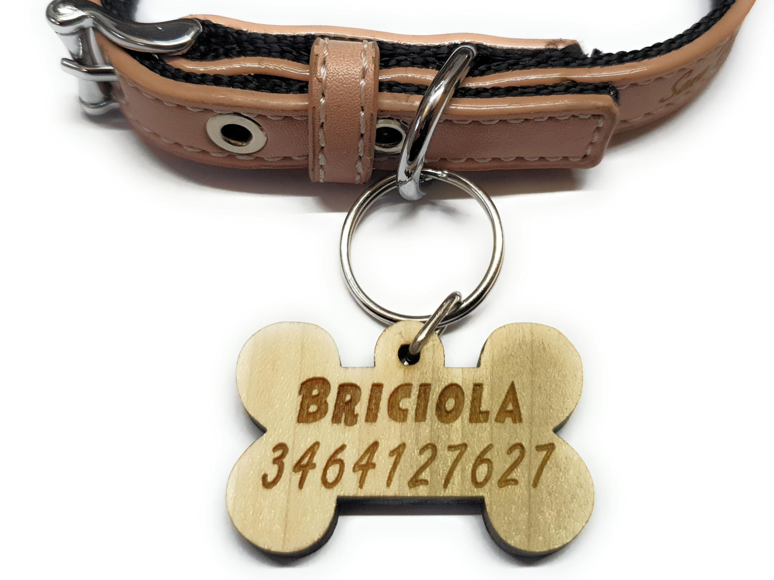 Medaglietta targhetta per cani a forma di osso in legno - personalizzala come vuoi - 2 formati