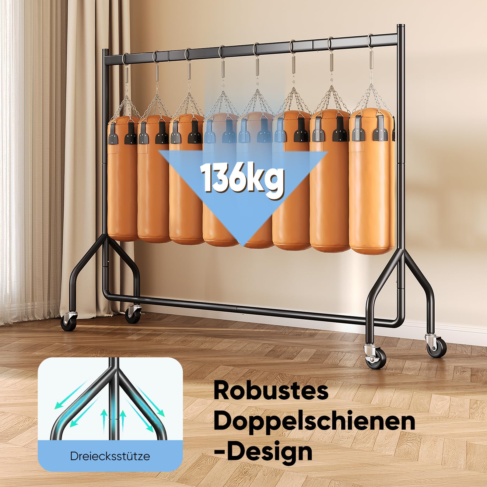 HOKEEPER Schwerlast Kleiderständer auf Rollen,Kleiderstange kleiderstangen für Hängende Fahrbarer Klamotten Ständer Closet Garderobe Rack, 152x46x152cm