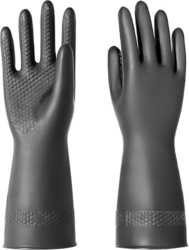 Miniatura 7 de ROYAKI Chemical Resistant Latex Gloves,Cleaning Protective Safety Work Heavy Duty Rubber Gloves, S-M-L-XL Size, Black 1 Pair