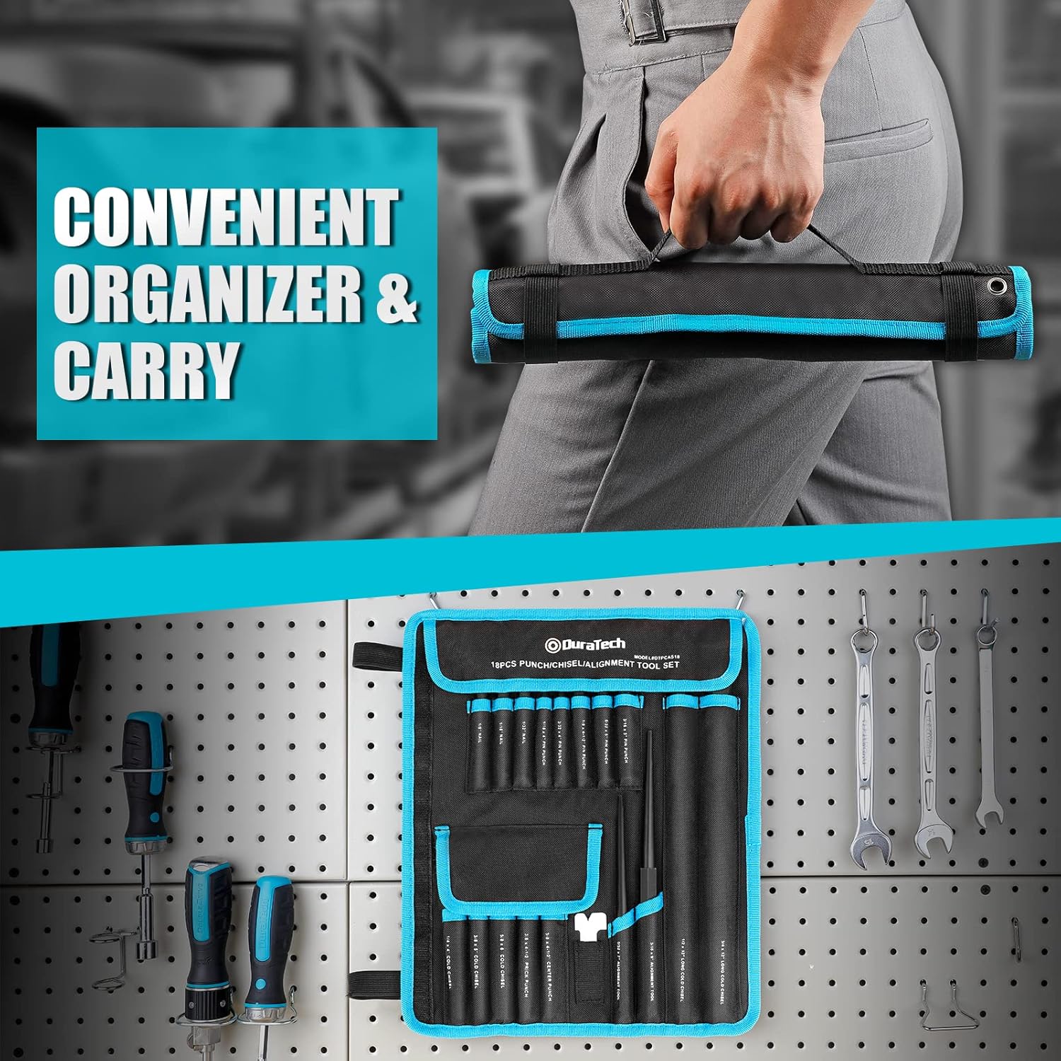 DURATECH 18 Piece Punch/Chisel/Alignment Tool Set & DURATECH 3-Piece Pry Bar Set, Including 8", 12" and 18"