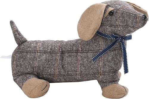 Elements Tope de puerta de tela ponderada de perro salchicha a cuadros de 11.22 x 5.12 x 7.68 pulgadas