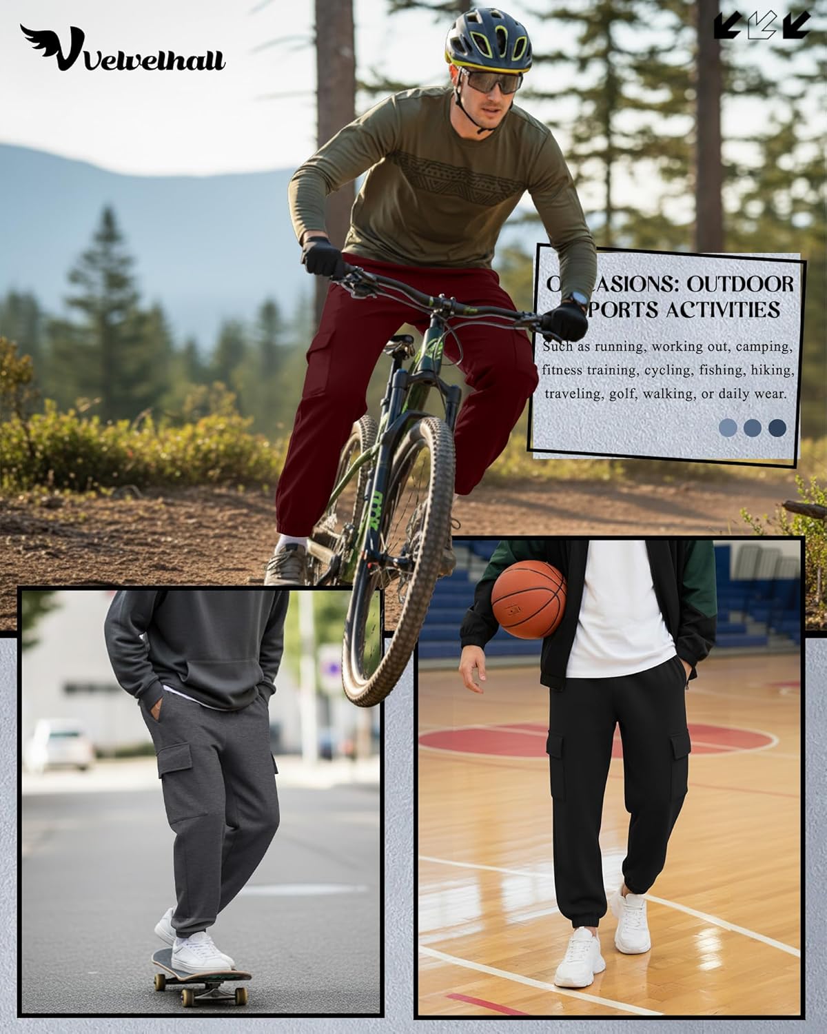 3 Pack Men's Cargo Sweatpants Baggy Joggers Casual Drawstring Pants Lightweight Workout Tapered with Pockets - Image 2