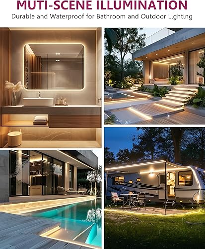 Miniatura 7 de EMITEVER COB - Tira de luces LED impermeable IP67, 3000K blanco cálido para exteriores, 24 V, cinta LED de silicona regulable de 16.4 pies de alta