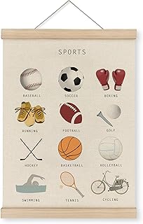 MAQIKA Sports Poster Framed with Wood Hanger,Sports Wall Art，Sports Soccer Football Wall Decor,Sports Baseball Basketball Canvas Wall Art Paints Sports Posters for Man Cave Kids Boys Room 12x16 Inch