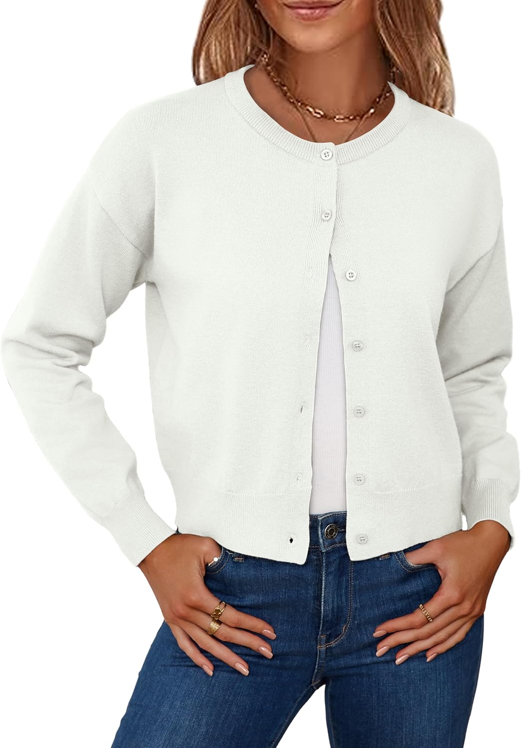 Cropped Cardigan Sweaters Long Sleeve Button Down Knit Sweater for Women