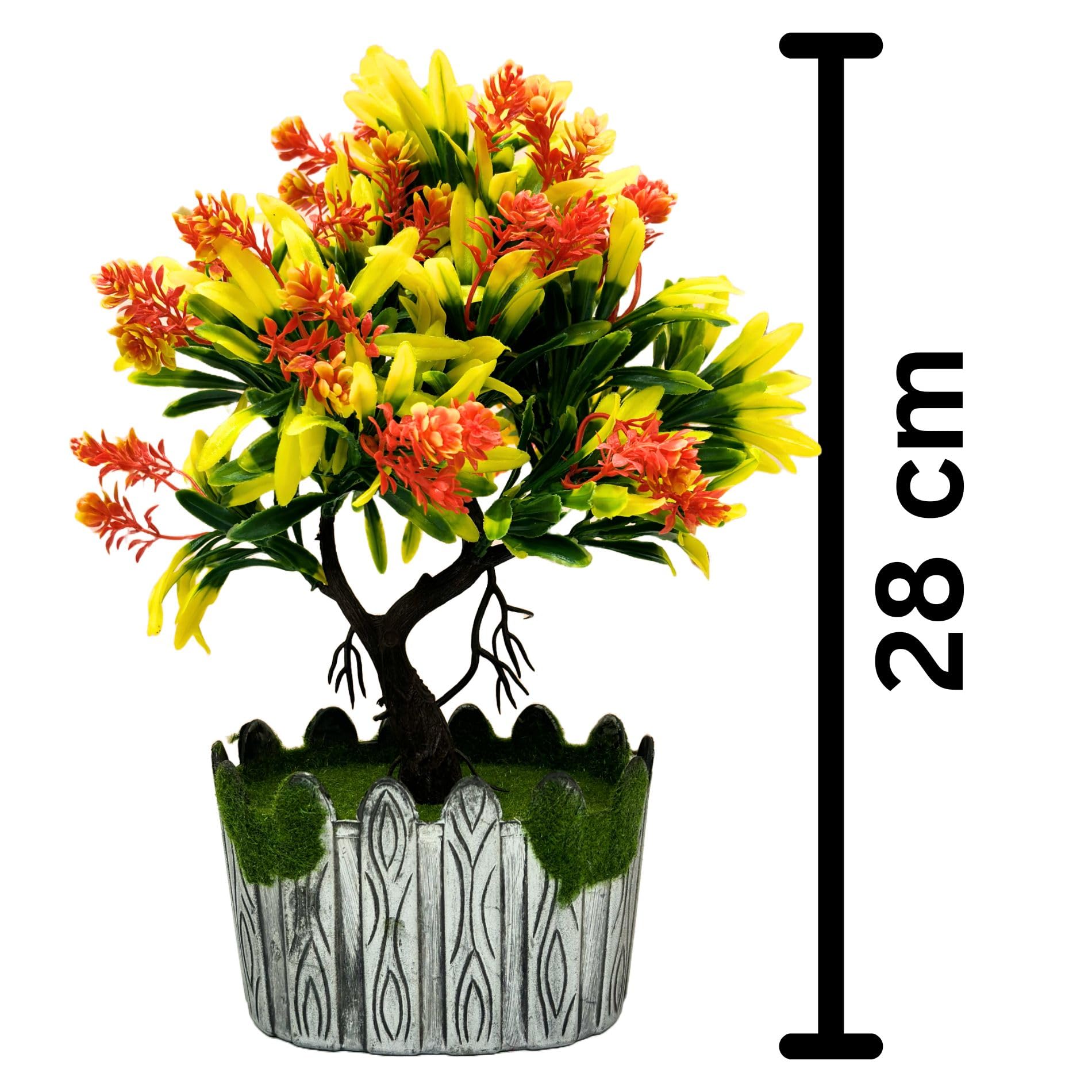 Dekorly Artificial Wild | Indoor Outdoor | Bathroom Bedroom Living Room Farmhouse Housewarming | Plastic & Wooden Potted Plants for Home Office Desk | Fake Faux Colorful Plant (Medium, Design-D)
