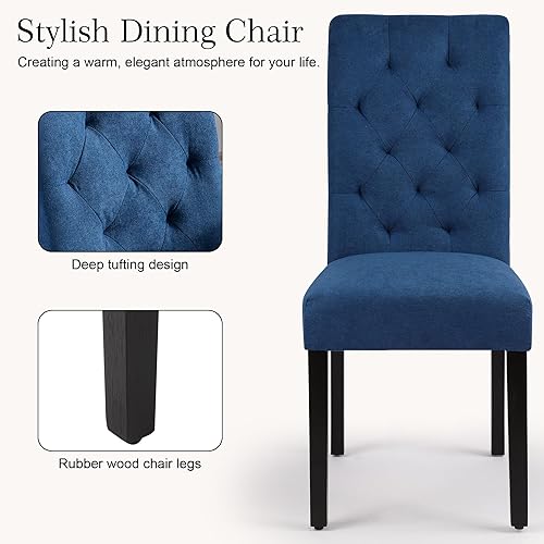 Miniatura 7 de Juego de 2 sillas de comedor tapizadas, sillas de cocina Parsons copetudas con patas de madera maciza, silla auxiliar de tela moderna para