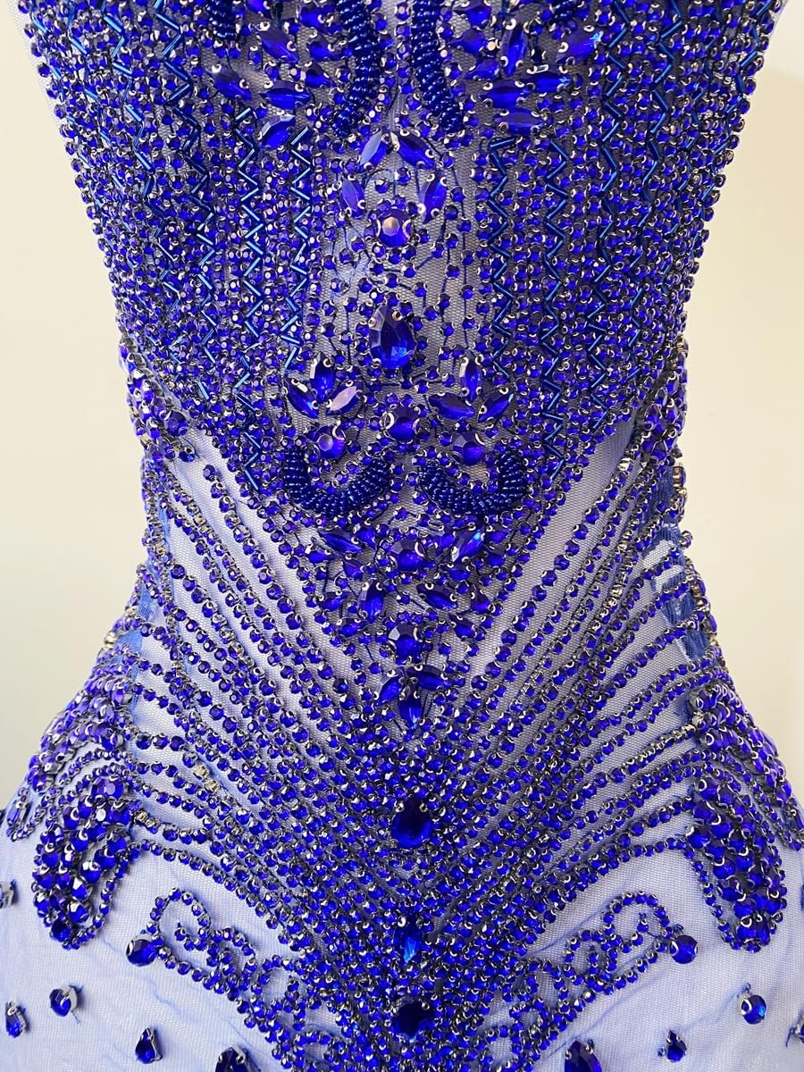 Large Handmade Beaded Crystal Patches Bodice Glass Rhinestone Applique Designs for Prom Formal Dress (Blue)