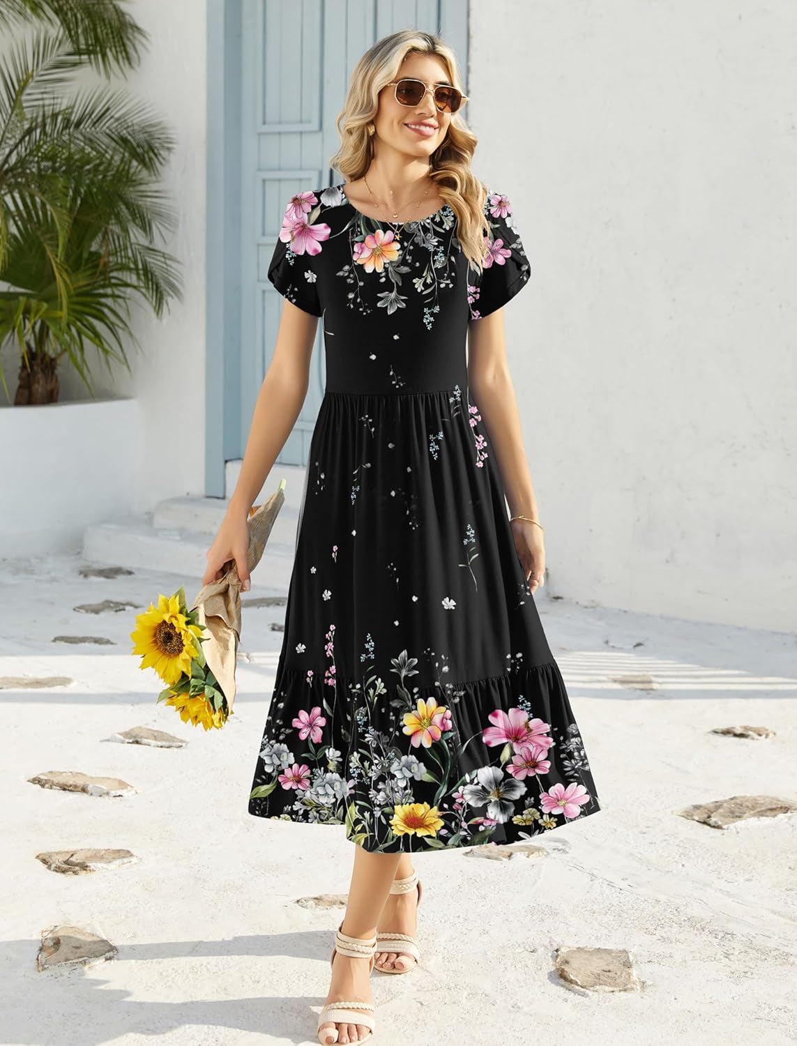 HOTOUCH Summer Dresses for Women 2026 Casual Midi Boho T Shirt Dress Ladies Sundress Aline Long Beach Vacation Clothes