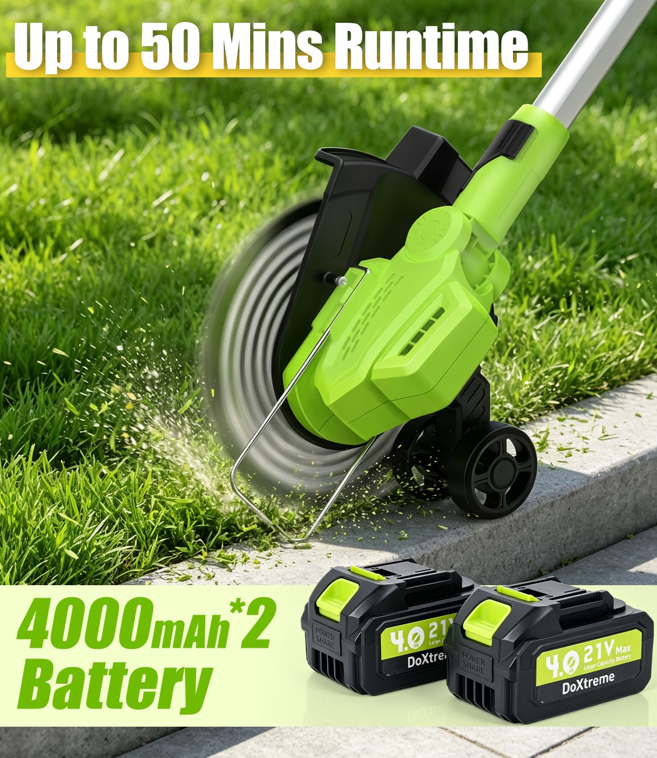 Desbrozadora Eléctrica Inalámbrica 21V, 2x4000mAh, 8000 RPM, 21 cm