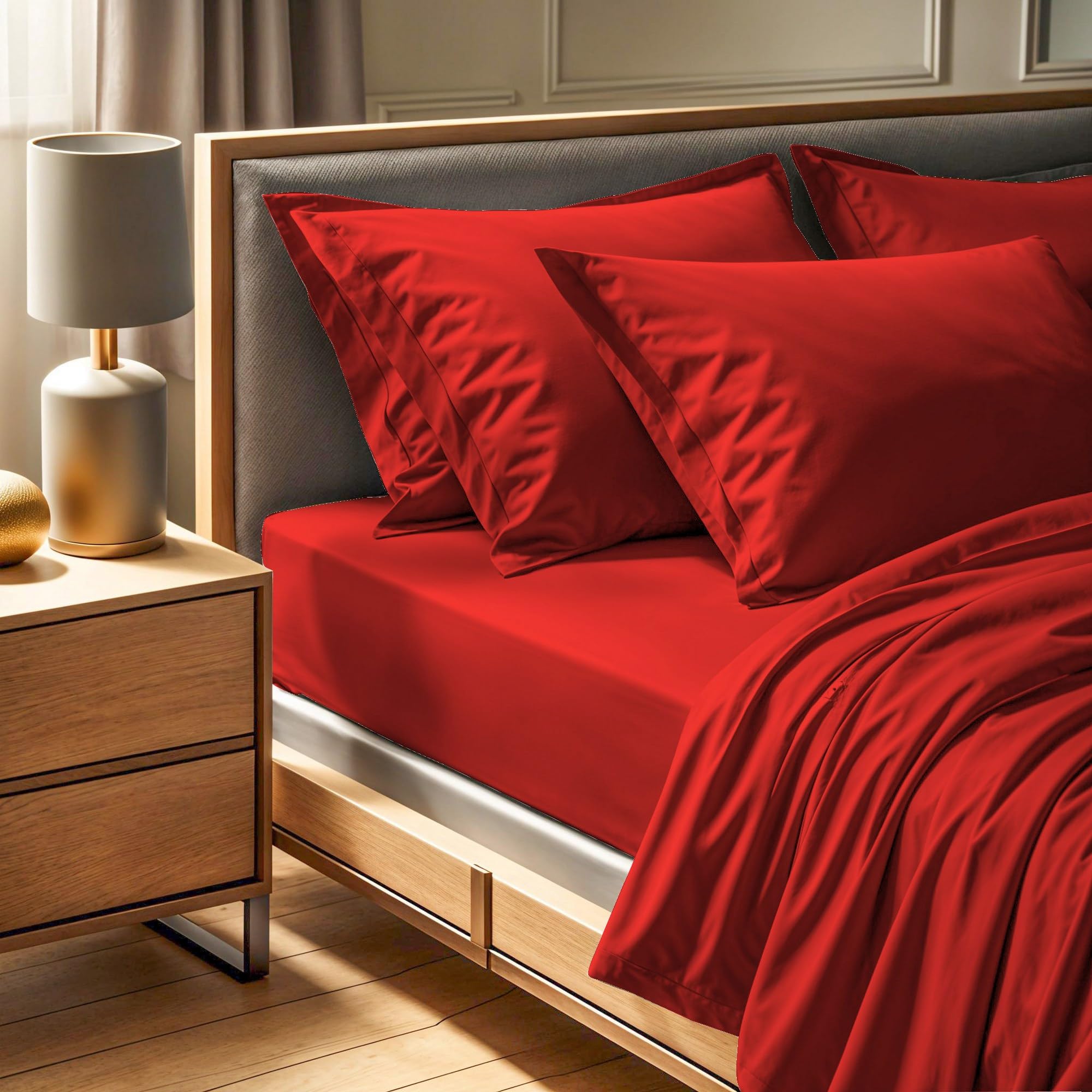 Drap housse 160x200 rouge en coton de qualité supérieure