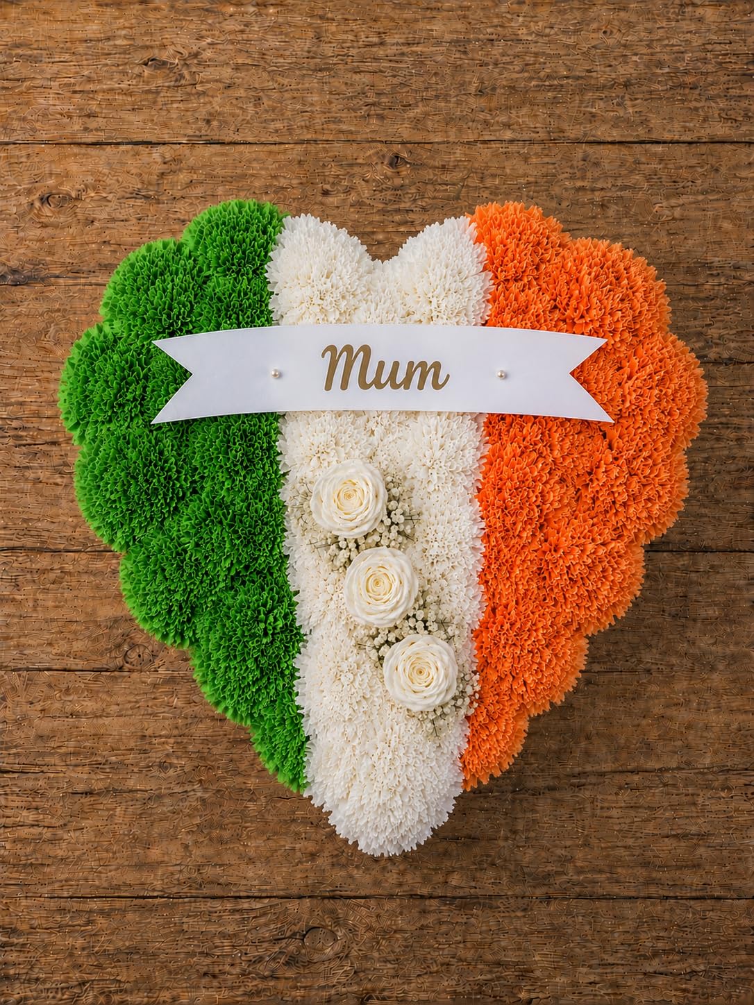 Personalised Irish Heart Shaped Artificial Floral Funeral Wreath | Artificial Floral Wreath | Customisable Memorial Sympathy Tribute (12 inch)