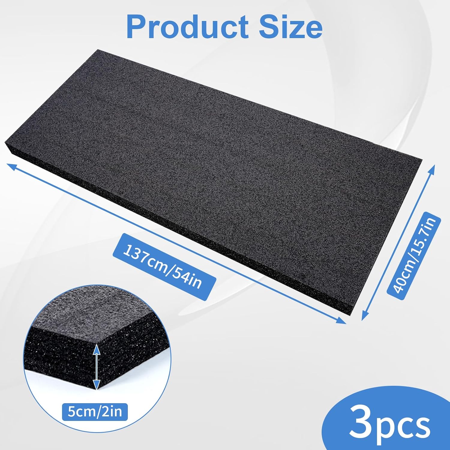 3 PCS Customizable Polyethylene Foam, 54" x 15.7" x 2" Polyethylene Foam Sheet, Apart Insert Pad Cushion Foam, Easy to Cut, for Cases, Toolbox Storage, DIY Crafts, Black