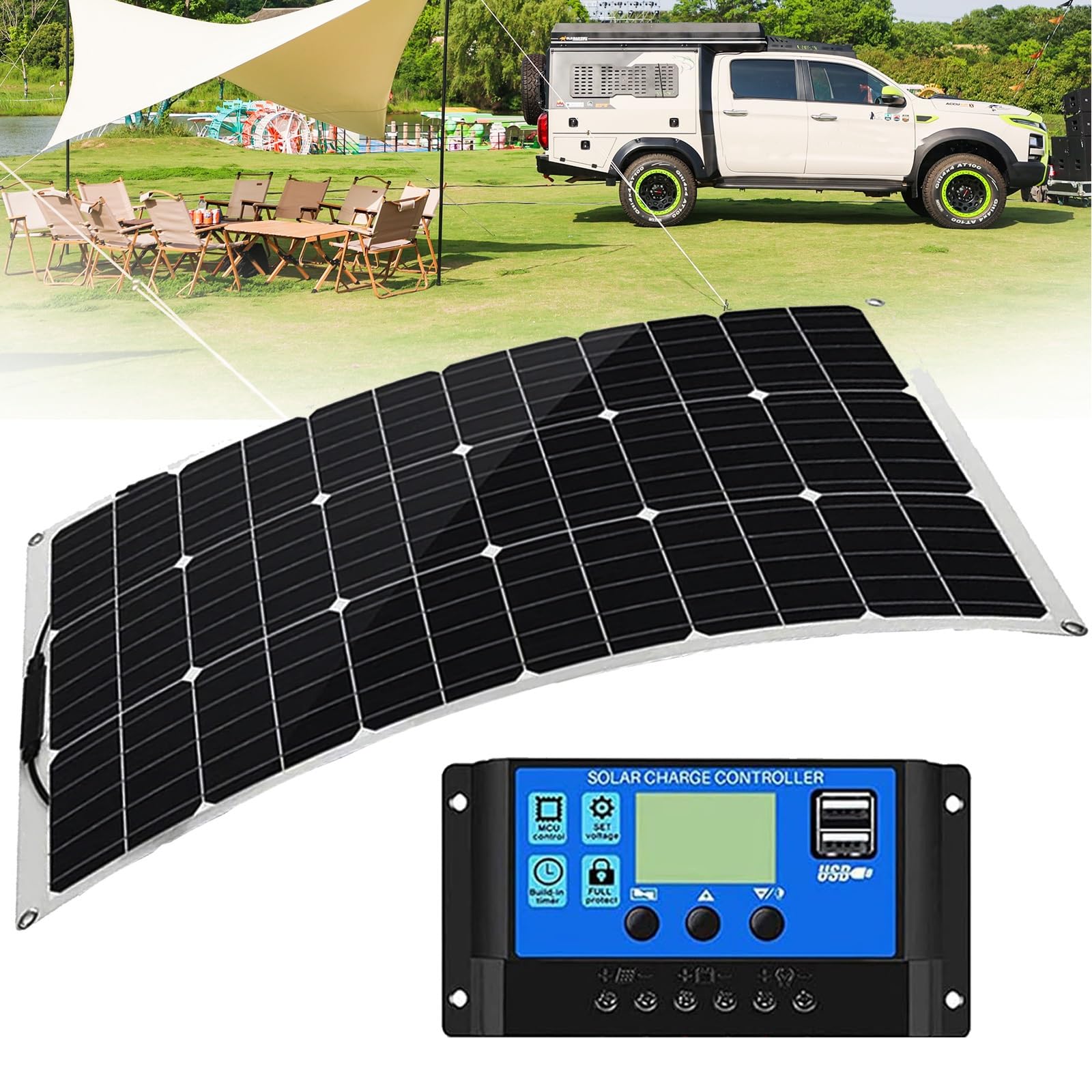Panneau Solaire Souple 500W Panneau Solaire Flexible Monocristallin Panneau photovoltaïque pour Camping-Car, Caravane, Bateaux et Surfaces inégales(1x500W)