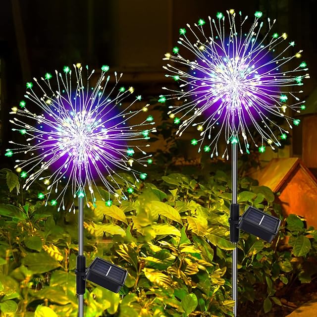 Redefun Solar Garden Lights 2 Pack 120 LED Firework Lights Solar Powered, 8 Modes Outdoor Solar Firefly Lights Waterproof Starburst Lights for Lawn Backyard Patio Party Wedding Decorations(Multicolor)