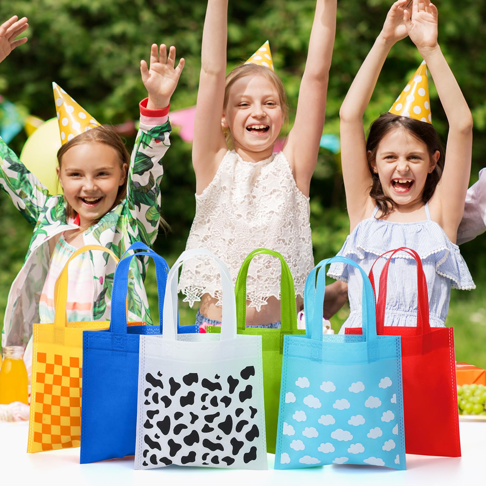 Locmeo 48 Pcs Cartoon Party Favor Bags Cartoon Birthday Party Decorations Blue Sky White Clouds and Cow Print Candy Gift Treat Goodie Bags for Baby Shower Bachelorette Supplies Decoration