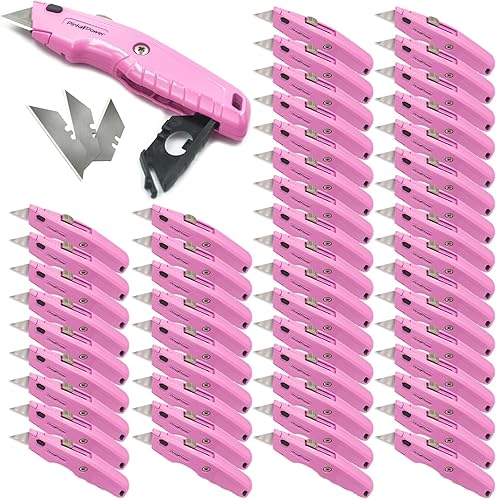 Miniatura 9 de Pink Power Cortador de cajas retráctil, cuchillo de utilidad rosa para alfombra, lindo cuchillo cortador de caja resistente con 3 cuchillas y