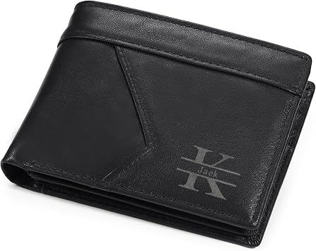 Personalized Leather Wallet for Men, Engraved Wallet for Groomsmen Gifts, Best Man Gift, RFID Blocking Bifold Thin Wallet, Wedding Party & Birthday Gift for Dad Husband (Classic Black)