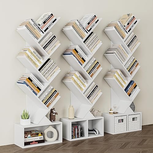 Miniatura 2 de Vagusicc Estantería de árbol de 6 niveles  Estantería moderna de pie con cestas, estante alto de almacenamiento de libros de madera para librosCD,